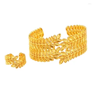 Bangle Copper Gold Bated Tamanho aberto conjunto de anel Dubai 21k Bracelet colorida Middle Oriente Jóias de Casamento Vintage Gifts