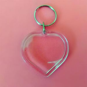 50 pcs herzförmige DIY -Acryl -Leer -Bilderrahmenschlüsselketten transparent leere Einfügung PO Schlüsselanhänger Anhänger Key Ring Schmuck AC306O