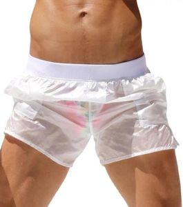 Men039s shorts verão masculino translúcido natação sexy ver através de praia tábuas de praia bolso de bolso fino casual home lounge boxershor9030732