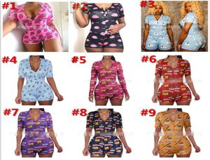 Seksi Pijama Kadın Tulumlar Tasarımcılar İnce Sıradan Bodysuit Desen Baskılı Onesies Şort Bayanlar Yeni Moda Ev Saldırıları3407568