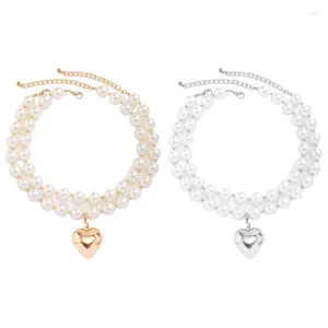 Pendanthalsband Dubbelskiktade Pearl Choker Halsband Kvinnor Elegant CLAVICLE Kedja Big Heart Banket smycken Tillbehör