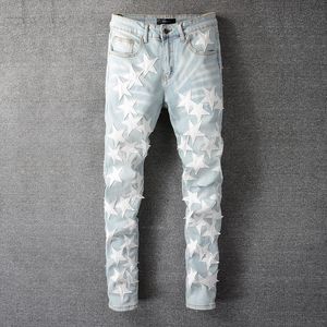 amirj kot tasarımcı jeanshigh sokak deliği yıldız yama erkekler kadın amirj yıldız nakış paneli streç pantolonlar mor yırtık amirs kot pantolon