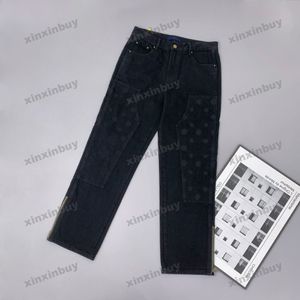 Xinxinbuy 2024 Мужчины Женщины дизайнерские джинсы брюки эмбасс, рельефные буквы, набор повседневных брюк черно-синий серый s-2xl