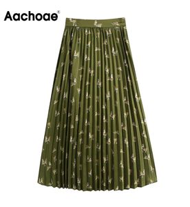 Animal Print Satin High Caist Moda Saias plissadas Exército cor verde vintage Midi Skirt Bottoms Mujer Faldas 2104133655134