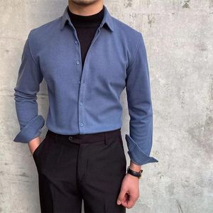 Men's Casual Shirts Spring Autumn KPOP Fashion Style Harajuku Slim Fit Undershirt Loose All Match Outerwear Solid Button Long Sleeve Blusa
