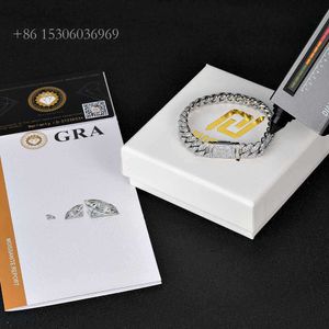 Lifeng Jewelry Sier Link 10mm Moissanite Miami 힙합 남성 여성 쿠바 체인 팔찌