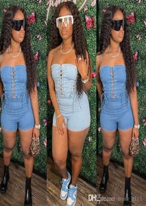 Designer Womens Sexy Jumpsuits Wrap Chest Wear Rope Bodysuits Elastic Wash Denim Rompers New Summer Onesies9269860