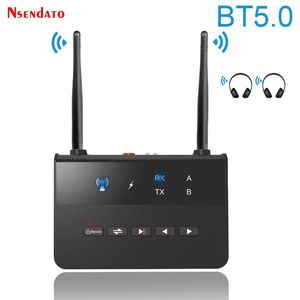 Connectors 80M Wireless BT V5.0 Audio RCA Transmitter Receiver Aptx LL Wireless Music Audio Adapter 3.5mm AUX Jack For TV PC Car Headphones