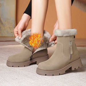 Short Snow Boots Women in Winter Fashionable Plush Thick Insulation High Top Lamb Cashmere Cotton Shoes