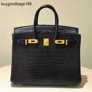 Designer Bags Handbags Fully Handmade Fog Faced Crocodile Leather Bag 30cm Womens Large Handbag with Goat Skin Gold Buckle