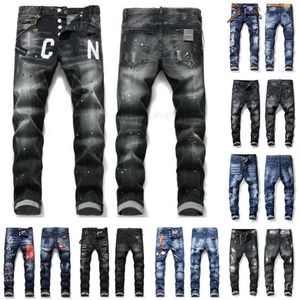 Erkek kot 40 serin yırtılma ~ erkekler streç tasarımcısı sıkıntılı yırtık bisikletçi ince fit yıkanmış motosiklet denim erkekler hip hop moda adam pantolon 2021purple kot pantolon