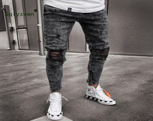 Mężczyźni dżinsy o niskiej talii chude szczupły rozryte zagrożone plisowane pente dżinsowe spodnie 2019 Summer Black Etrapt Eloty ołówek jeans6715971