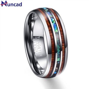 Gümüş Renk Koa Ahşap Abalone Kakılış Yüksek Lehçe 8mm Genişlik% 100 Orijinal Aly Band Zerafeti Tungsten Karbür Yüzükler Erkekler için 210701296y