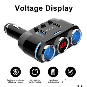 Cigarro de cigarro de carro 12V-24V Socket Splitter Plug LED LED Adaptador USB Porta de 3 vias para acessórios de DVR de telefone celular Drop Drop A Dh13x