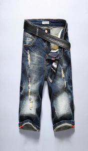 Masculino de jeans slim shorts masculinos marca rasgou as bermudas de verão Capri Men039s Biker Designer Roupe Hole Denim Half Retail Short7444088