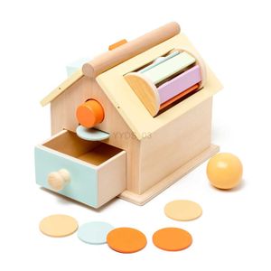 Spielzeug Montessori Holzhaus Frühe Kinder Bildung Werfen Ball Münze Drer Spiel Ausbildung Baby Toyszln231223