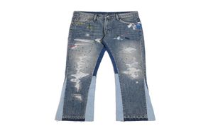 High Street Patchwork Ripped jeans Flare Pants Homens Mulheres Casual Casual Treras de jeans soltas 2814492