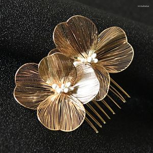 Hair Clips Bride Wedding Combs Gold Color Alloy Flor Flor Hairpin For Women Party Capta