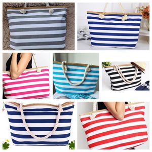 Large capacity design Striped summer navy blue Handbags Ins hot sale Korean High-End NEW Item Thick Canvas Working Shoulder Bag FMT-4182