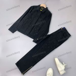 xinxinbuy 2024 uomini designer giacca da design lettere di rilievo in rilievo set di denim a lungo set da donna blu bianco blu grigio grigio kaki giallo xs-2xl