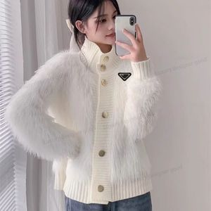 Prad Women Sweater Luxury Brand Pardaa Shoe Sticked Cardigans Sweater Pink Hounds Tooth Knit Lång ärm överdimensionerade Jumper Coats Pradhand 6203