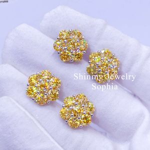 Hip Hop Men smycken S925 Sterling Silver Gold VVS Micro Pave Yellow Colored Moissanite Stud Earring