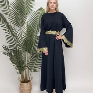 Etnik Giyim Eid Müslüman Elbise Kadınlar İçin Abaya Siyah Flare Sleeve Jalabiya Dantel Nakış Fas Parti Elbiseleri Dubai Abayas Kaftan