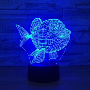 3D USB Powered Night Light Fish 3D светодиодный ночной свет 7 цветные сенсорные светодиодные светодиодные светодиодные светодиодные фонари