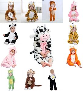 Noworodka Rompers Boy Girls Pajamas Animal Cartoon Romper Hooded Jumpsuits Lion Monkey Tiger Pig Animals Cosplay Ubrania 2022023577943