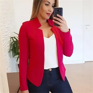 Women's Suits Women Blazer Autumn Solid Long Sleeve Turtleneck Open Stitch Jacket Coats Casual Work Suit White Black Lady Top