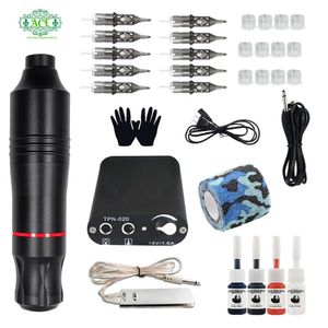 Machine Professional Tattoo Combo Kit sem fio Tattoo Pen Fourcolor Ink Set Full Set Master Tattoo Pen Hine Kit Maquiagem permanente