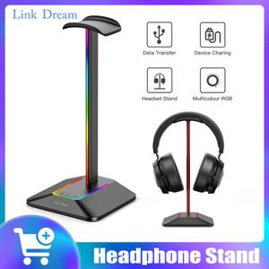 Hörlurar länk dröm RGB -lampor hörlurar stativ med typen USB -portar hörlurar hållare för alla headset spelare spel pc accessoarer skrivbord