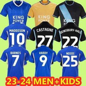 23 24 Leicesters Soccer Jerseys Barnes Tielemans Home Away Vardy Maddison Ayoze Ndidi Mendy Daka Iheanacho Lookman 2023 2024 Vardy Football Uniforms Men Kids Kit Kit Kit Kit Kit