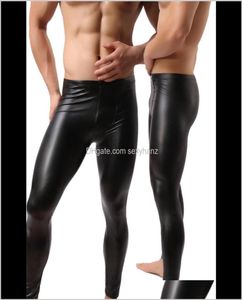 Klädkläder mode svart faux läderbyxor långa byxor sexiga och nyhet mager muskelstrumpbyxor herr leggings slim f6571744