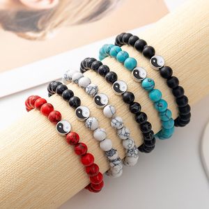 Yin Yang Bagua bianco turchese nero glassato Vulcano Stone Tiger Eye Bracciale Bracciale Bracciale Bracciale Friendship