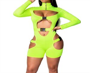 Женщины Bodycon Buckle Вырезайте байкерскую комбинезон сексуальные длинные рукава, выпускающие клубную одежду, боди короткие комбинезоны T2007045724280