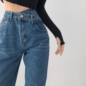 Jeans hög midja blå jeans harajuku koreanska ulzzang harajuku denim byxor vilda dagliga casual flicka lös byxa streetwear jean femme