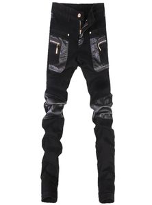 Whole Korean style cool fashion Mens punk pants with leather zippers Black color Tight skenny Plus size 33 34 36 Rock trouser2242467