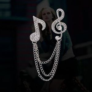 Elegant kedja Tassel Music Note Crystal Brooch Fashion Jewelry Silver Rhinestone Pin Brooches For Gift Unisex Jewelry Lot 12pcs239i