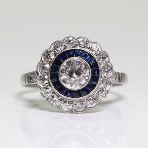 Серебряное круглое сапфировое кольцо для изысканной женской невест