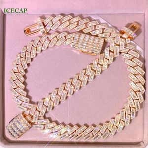 Heavy Solid Sier Rose Gold Trapezoid Necklace Moissanite Diamond Bracelet for Rapper Hiphop Cuban Link Chain
