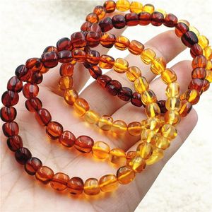 Bangle Natural Rainbow Red Amber Pärlor gula bärnsten Armband Kvinnor 7mm Healing Stretch Amber Jewelry AAAAA