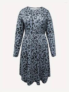 Plus-Size-Kleider Finjani Frauen O-Neck Long Sleeve Leopard Print A-Line-Kleider Casual Clothing für den Herbst