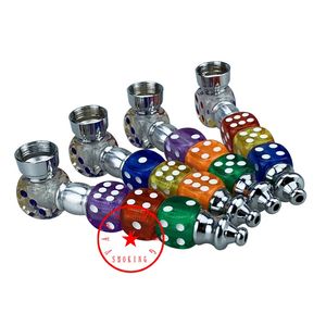 Senaste metalllegering Transparent DICE Pipes Kit Colorful Designs Filter Silver Scoon skål Portable Dry Herb Tobacco Cigaretthållare Handrökningsrör