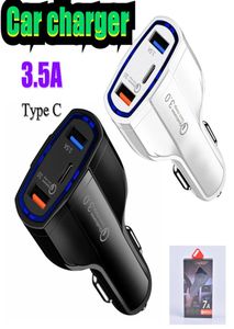 Тип C Fast Car Charger Dual USB -порты QC 30 Быстрая зарядка 35W 7A Quick PD Chargers Adapter для Moblie Phone iPad9672832