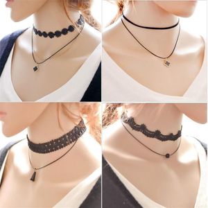 Fashion Sexig klavikelrem krage choker pärla tofs klöver pendell halsband vintage svart spets sammet läder slav kardikel cha298t