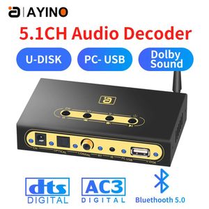 Anschlüsse Decoder 5.1 mit Bluetooth-Empfänger für Laptop/Kopfhörer Dac Audiokonverter Dts Ac3 Mp3usb für Tvlifierspeakerktv Player