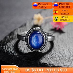 Küme halkaları moda 8x10 mm oval koyu mavi doğal kyanit kadın 925 gümüş mücevher yüzüğü bütün yüksek kaliteli hediyeler vin231y