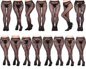 Plus Size Fishnet Strumpfhosen Strümpfe Netting Damen Mesh Frauen Dessous weiße Spitzendekoration enge Strumpf sexy Kleidung Socken HO3461811