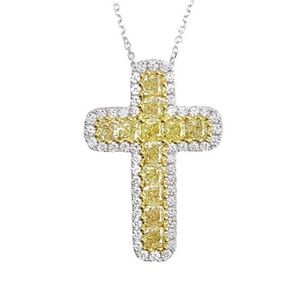 Hip Hop Vintage Fashion Jewelry 925 Sterling Silver Cz Diamond Yellow Crystal Gemstones Party Women Wedding Cross Pendant clavicle273i
